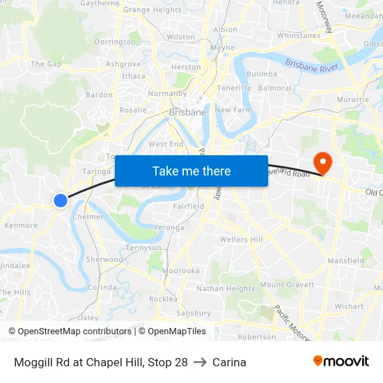 Moggill Rd at Chapel Hill, Stop 28 to Carina map