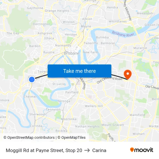 Moggill Rd at Payne Street, Stop 20 to Carina map