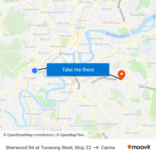 Sherwood Rd at Toowong West, Stop 22 to Carina map