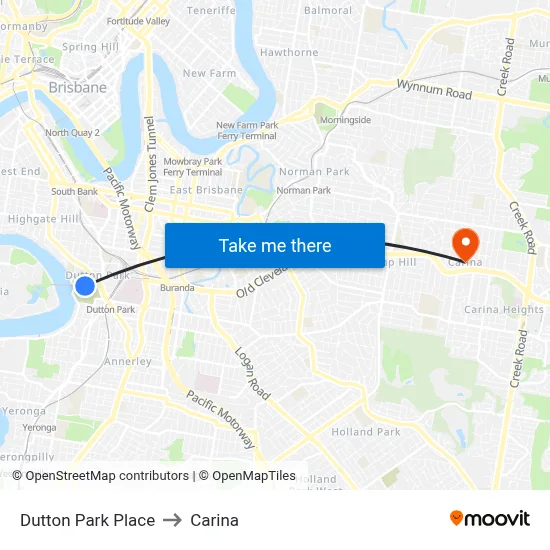 Dutton Park Place to Carina map