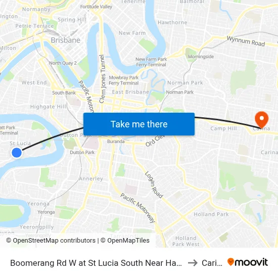 Boomerang Rd W at St Lucia South Near Hawken Dr to Carina map
