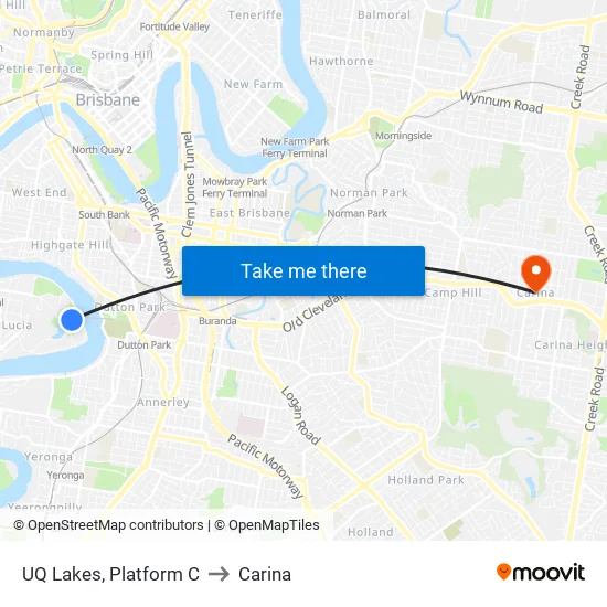 UQ Lakes, Platform C to Carina map