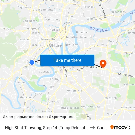 High St at Toowong, Stop 14 (Temp Relocation) to Carina map