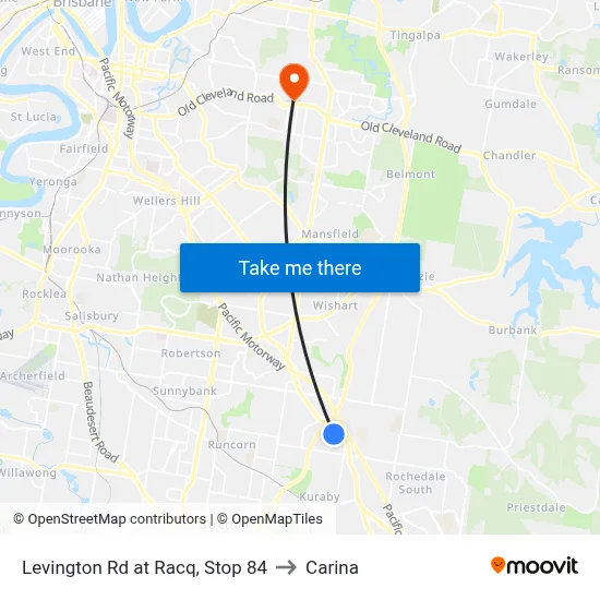 Levington Rd at Racq, Stop 84 to Carina map