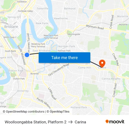 Woolloongabba Station, Platform 2 to Carina map
