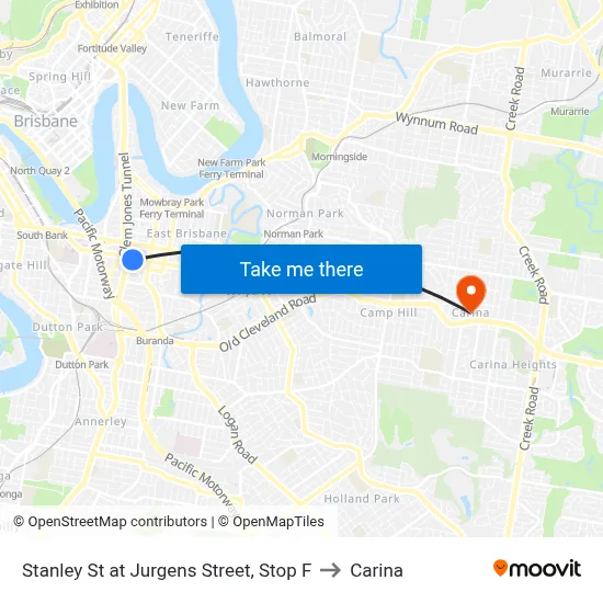 Stanley St at Jurgens Street, Stop F to Carina map