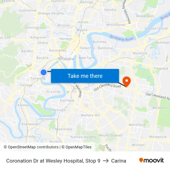 Coronation Dr at Wesley Hospital, Stop 9 to Carina map