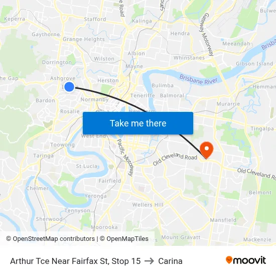 Arthur Tce Near Fairfax St, Stop 15 to Carina map