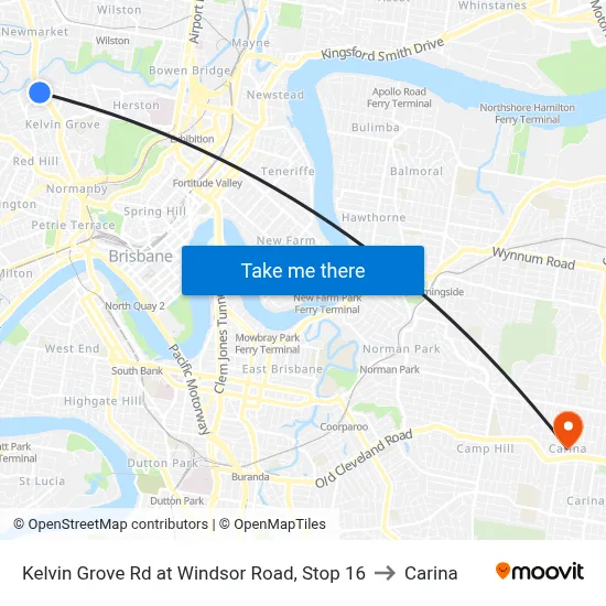 Kelvin Grove Rd at Windsor Road, Stop 16 to Carina map