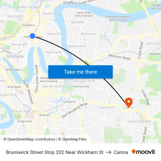 Brunswick Street Stop 202 Near Wickham St to Carina map