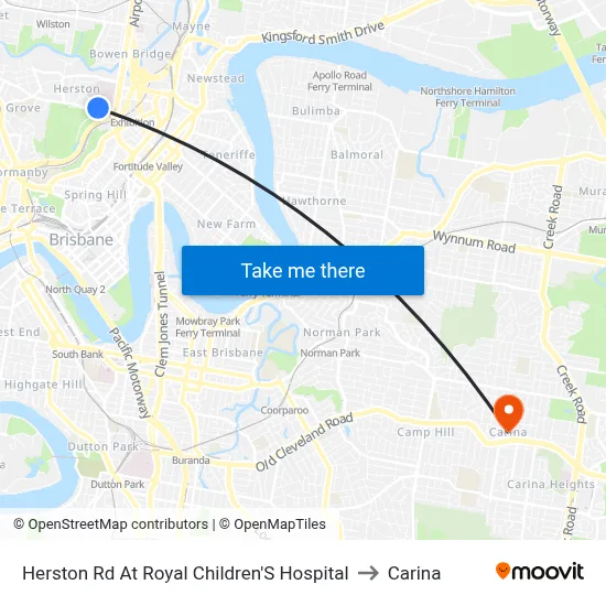 Herston Rd At Royal Children'S Hospital to Carina map