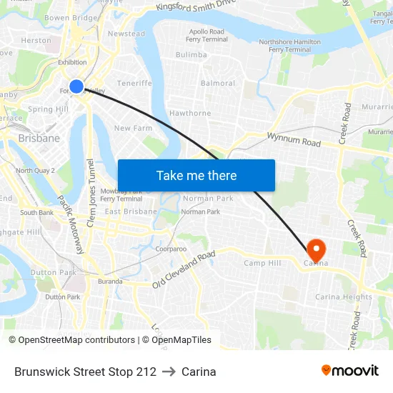 Brunswick Street Stop 212 to Carina map