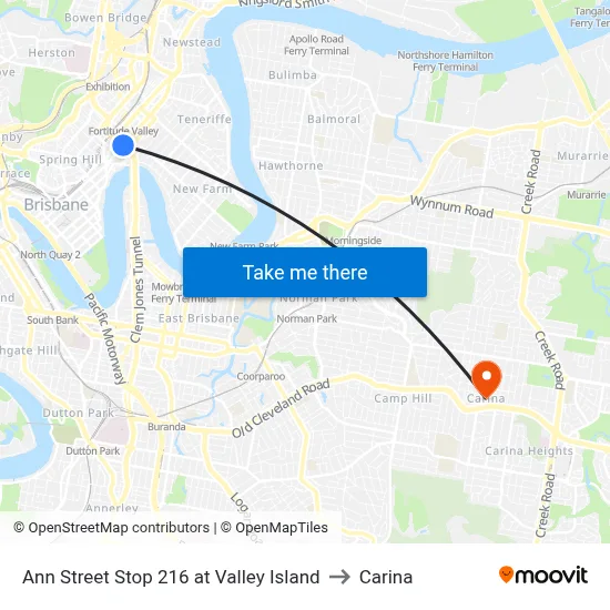 Ann Street Stop 216 at Valley Island to Carina map