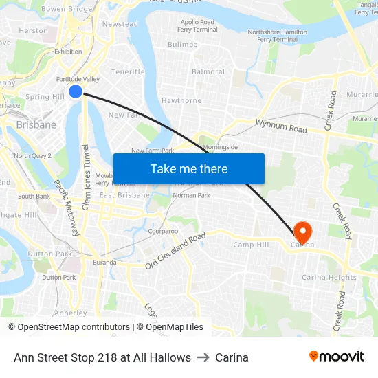 Ann Street Stop 218 at All Hallows to Carina map