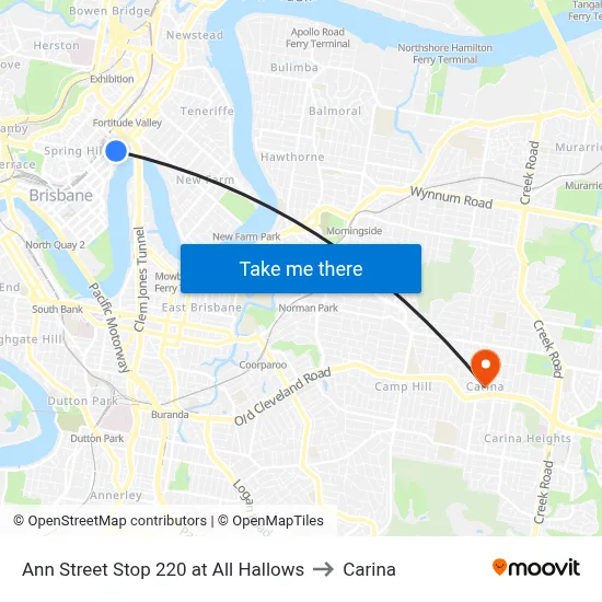 Ann Street Stop 220 at All Hallows to Carina map