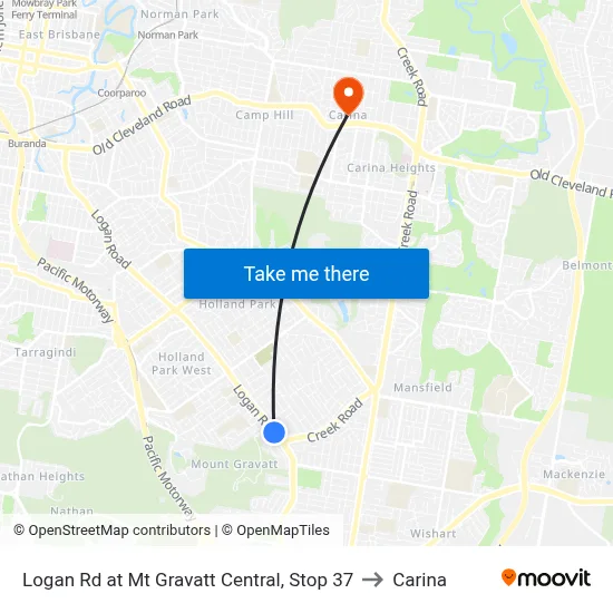 Logan Rd at Mt Gravatt Central, Stop 37 to Carina map