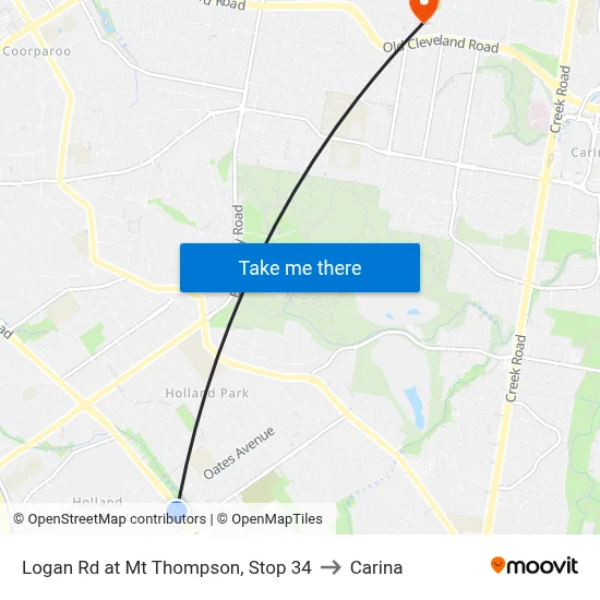 Logan Rd at Mt Thompson, Stop 34 to Carina map