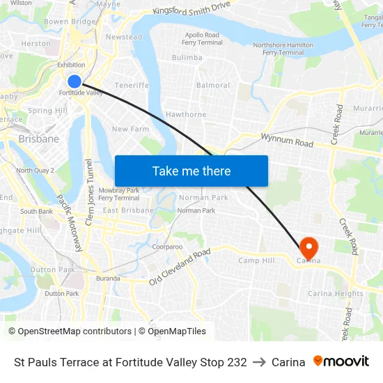St Pauls Terrace at Fortitude Valley Stop 232 to Carina map