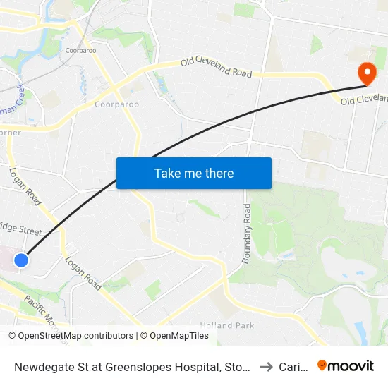Newdegate St at Greenslopes Hospital, Stop 23 to Carina map