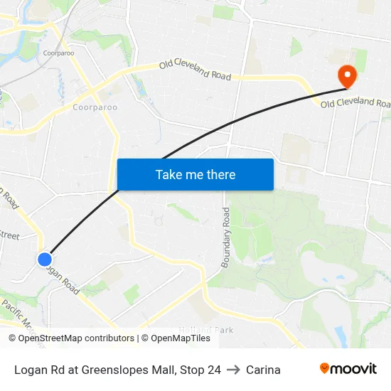Logan Rd at Greenslopes Mall, Stop 24 to Carina map