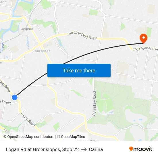 Logan Rd at Greenslopes, Stop 22 to Carina map
