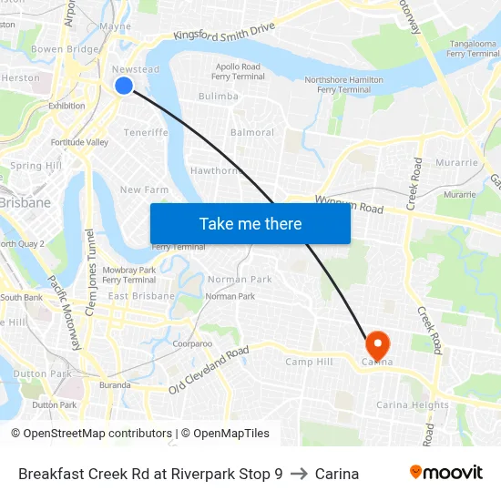 Breakfast Creek Rd at Riverpark Stop 9 to Carina map