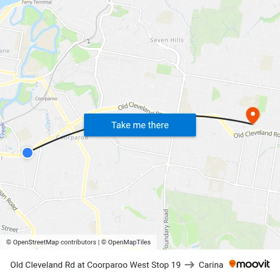 Old Cleveland Rd at Coorparoo West Stop 19 to Carina map