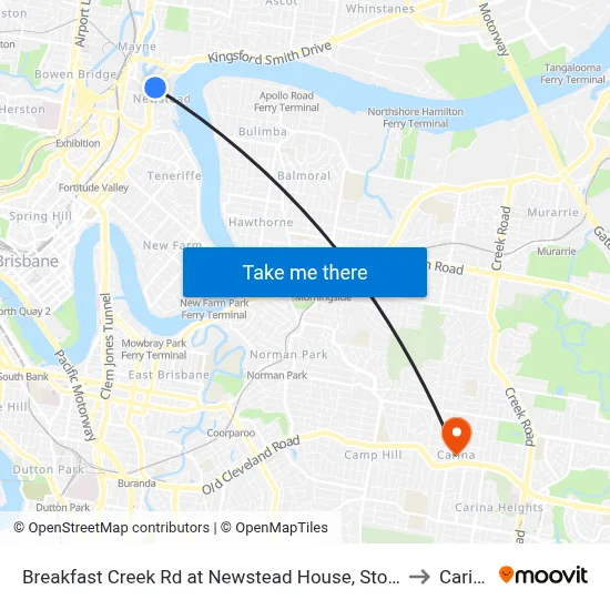 Breakfast Creek Rd at Newstead House, Stop 12 to Carina map