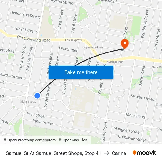 Samuel St At Samuel Street Shops, Stop 41 to Carina map