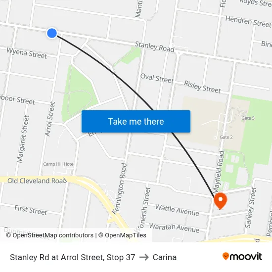 Stanley Rd at Arrol Street, Stop 37 to Carina map