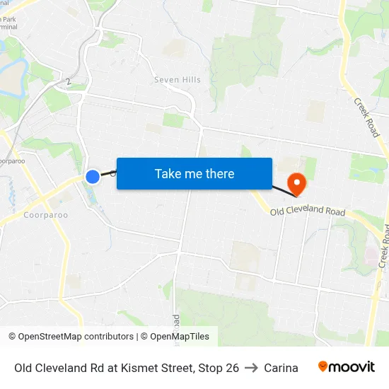 Old Cleveland Rd at Kismet Street, Stop 26 to Carina map