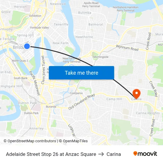 Adelaide Street Stop 26 at Anzac Square to Carina map