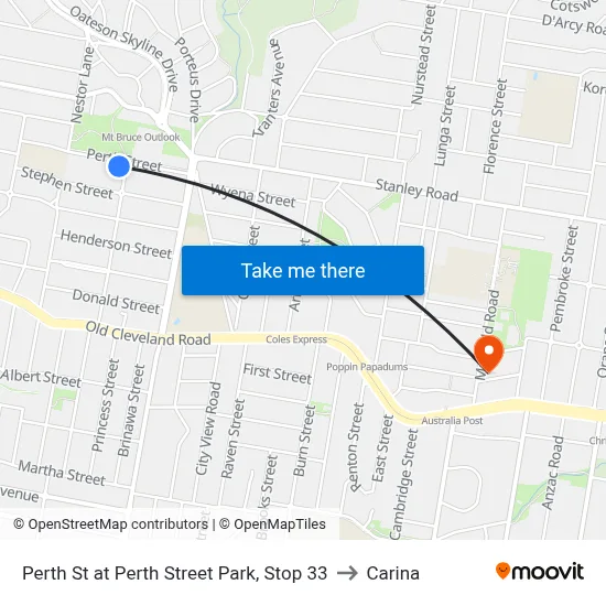 Perth St at Perth Street Park, Stop 33 to Carina map