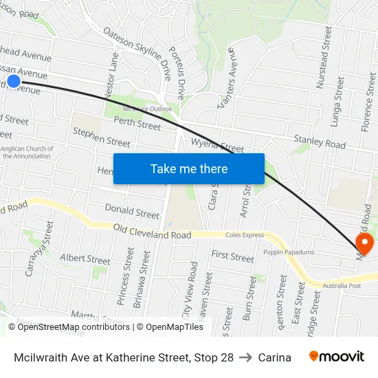 Mcilwraith Ave at Katherine Street, Stop 28 to Carina map