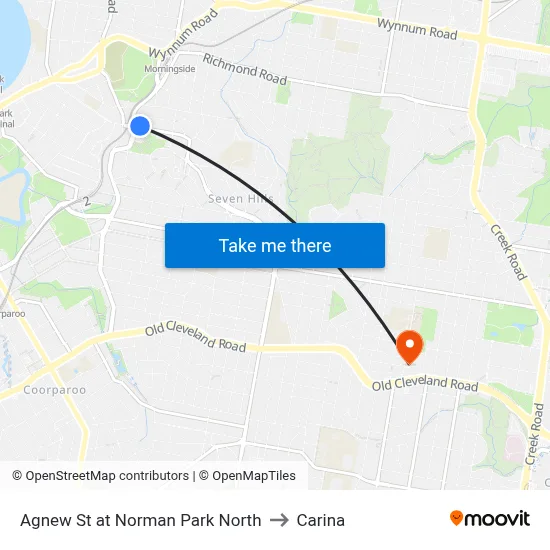 Agnew St at Norman Park North to Carina map
