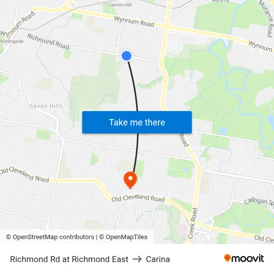 Richmond Rd at Richmond East to Carina map