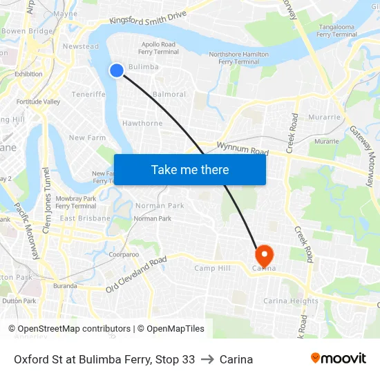Oxford St at Bulimba Ferry, Stop 33 to Carina map