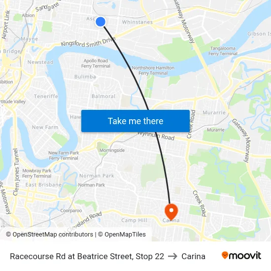 Racecourse Rd at Beatrice Street, Stop 22 to Carina map
