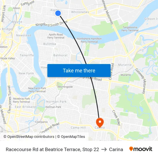 Racecourse Rd at Beatrice Terrace, Stop 22 to Carina map