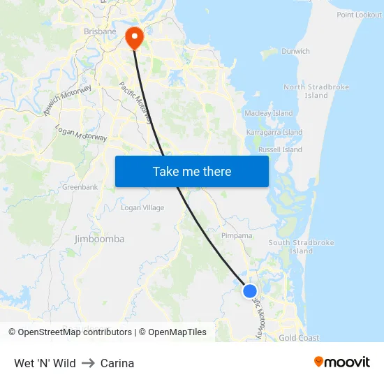 Wet 'N' Wild to Carina map