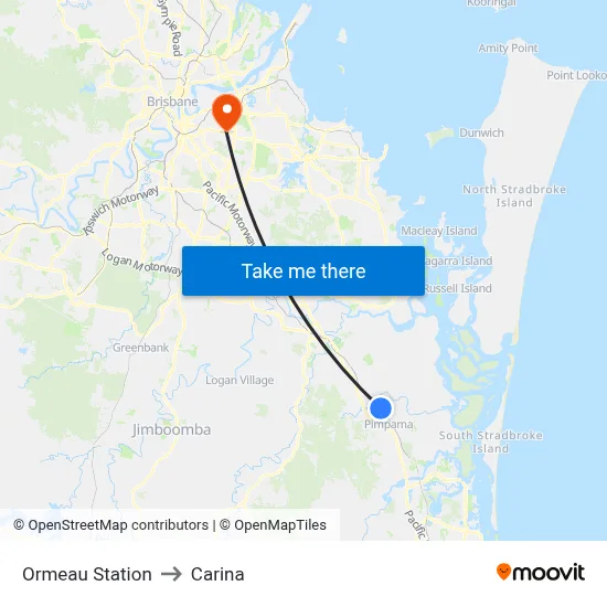 Ormeau Station to Carina map