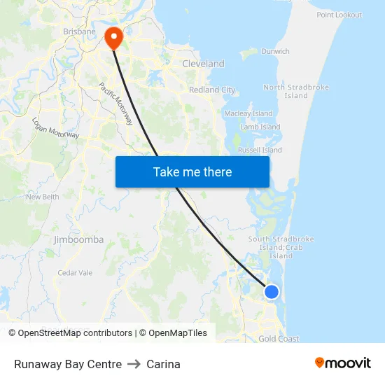 Runaway Bay Centre to Carina map