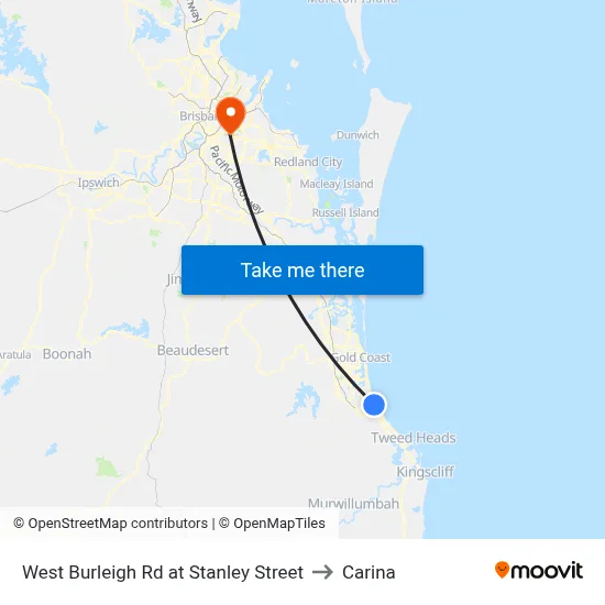 West Burleigh Rd at Stanley Street to Carina map