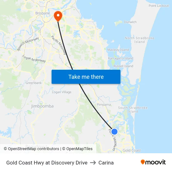 Gold Coast Hwy at Discovery Drive to Carina map
