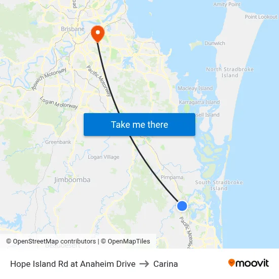 Hope Island Rd at Anaheim Drive to Carina map