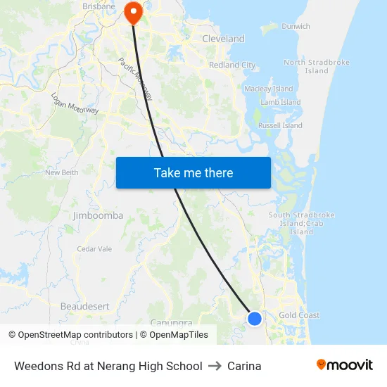 Weedons Rd at Nerang High School to Carina map