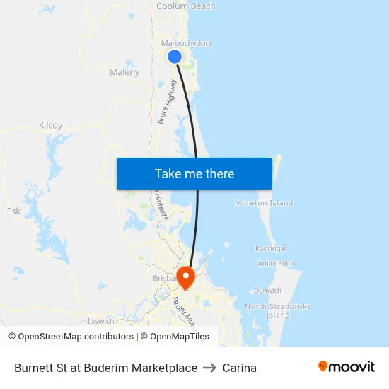 Burnett St at Buderim Marketplace to Carina map