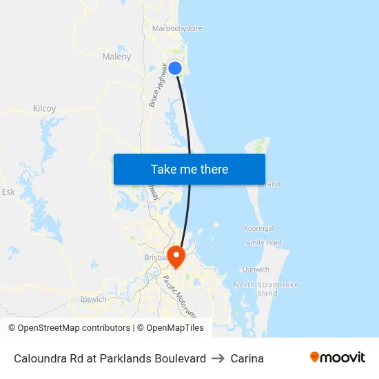 Caloundra Rd at Parklands Boulevard to Carina map