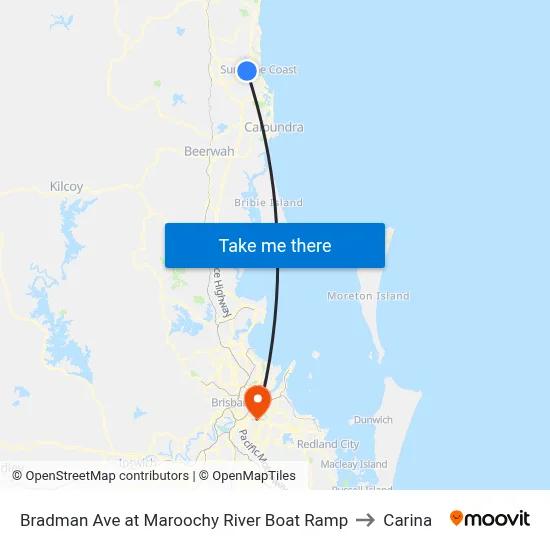 Bradman Ave at Maroochy River Boat Ramp to Carina map