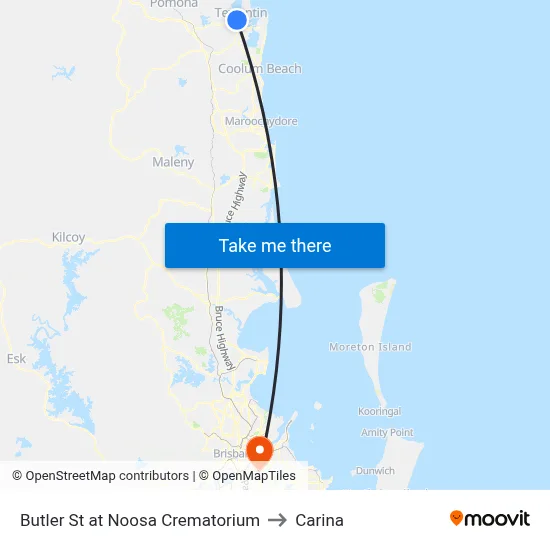 Butler St at Noosa Crematorium to Carina map